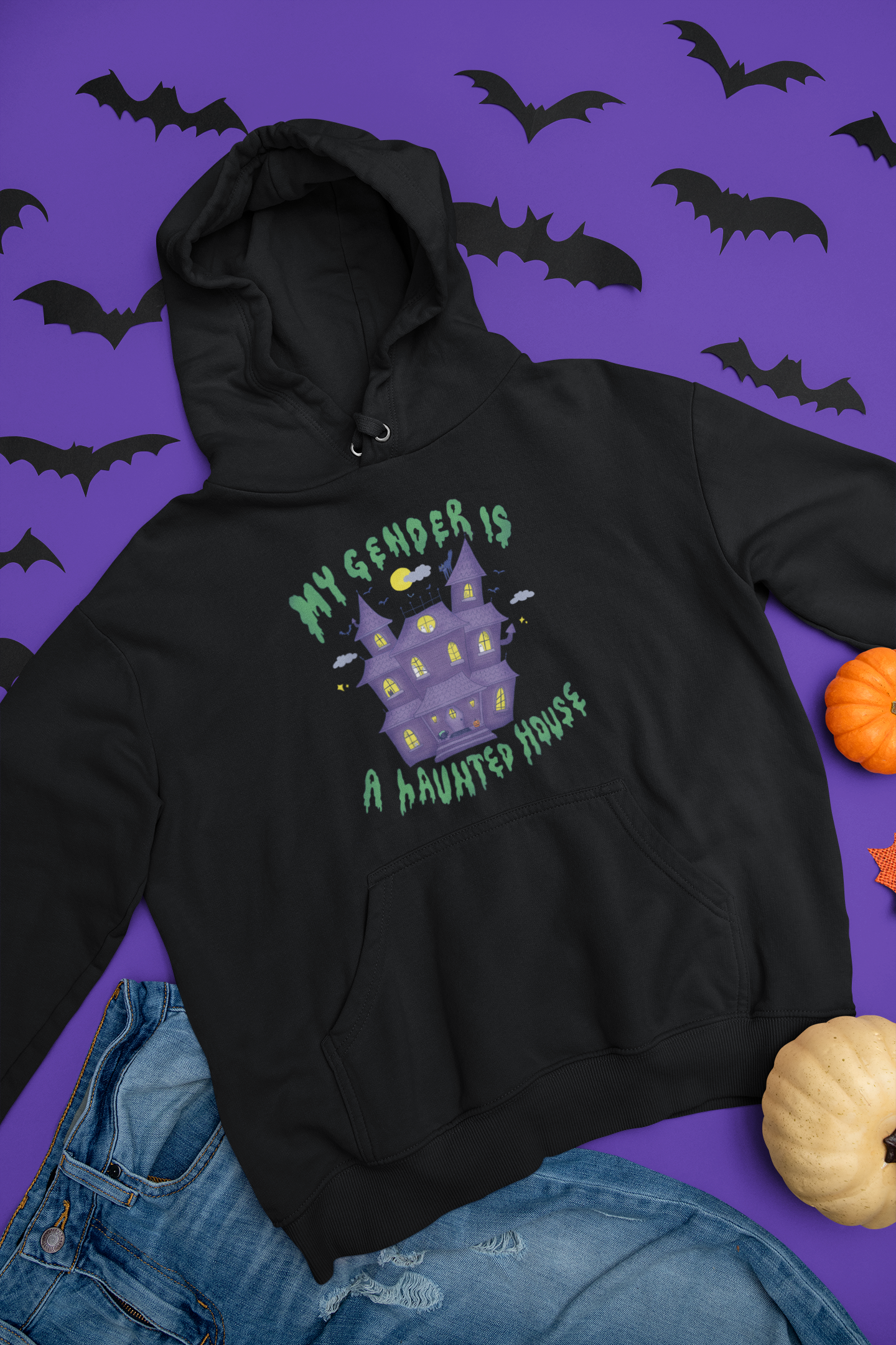 Felpa unisex con cappuccio - My gender is a haunted house