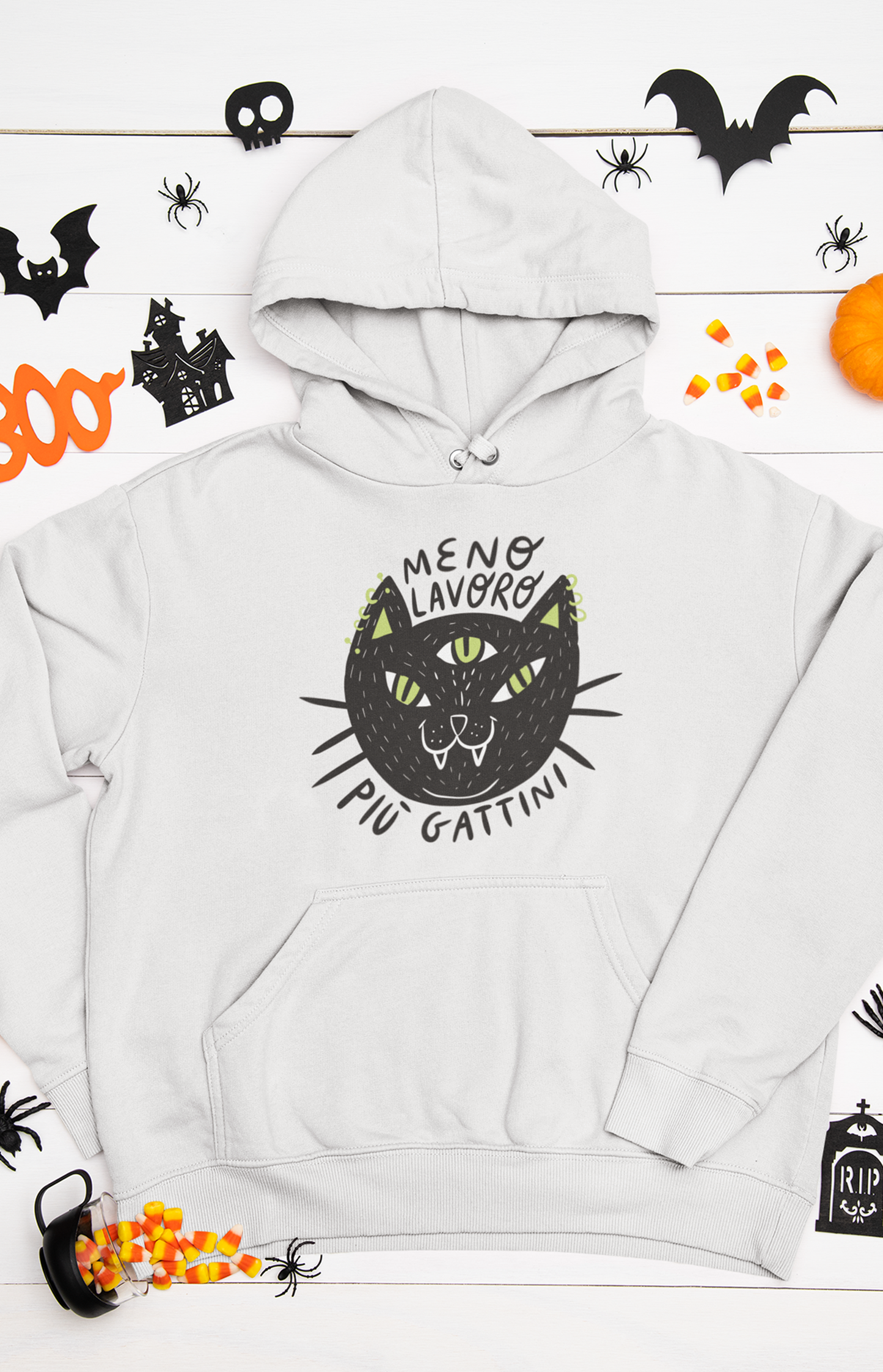 Felpa unisex con cappuccio - Meno lavoro più gattini
