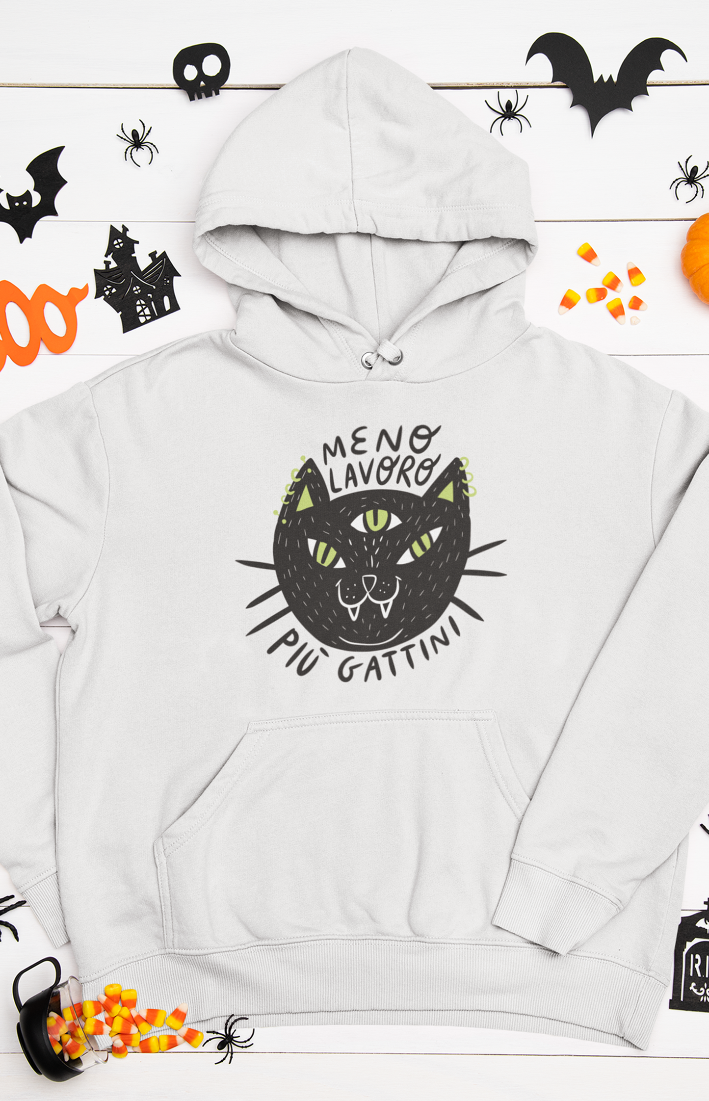 Felpa unisex con cappuccio - Meno lavoro più gattini