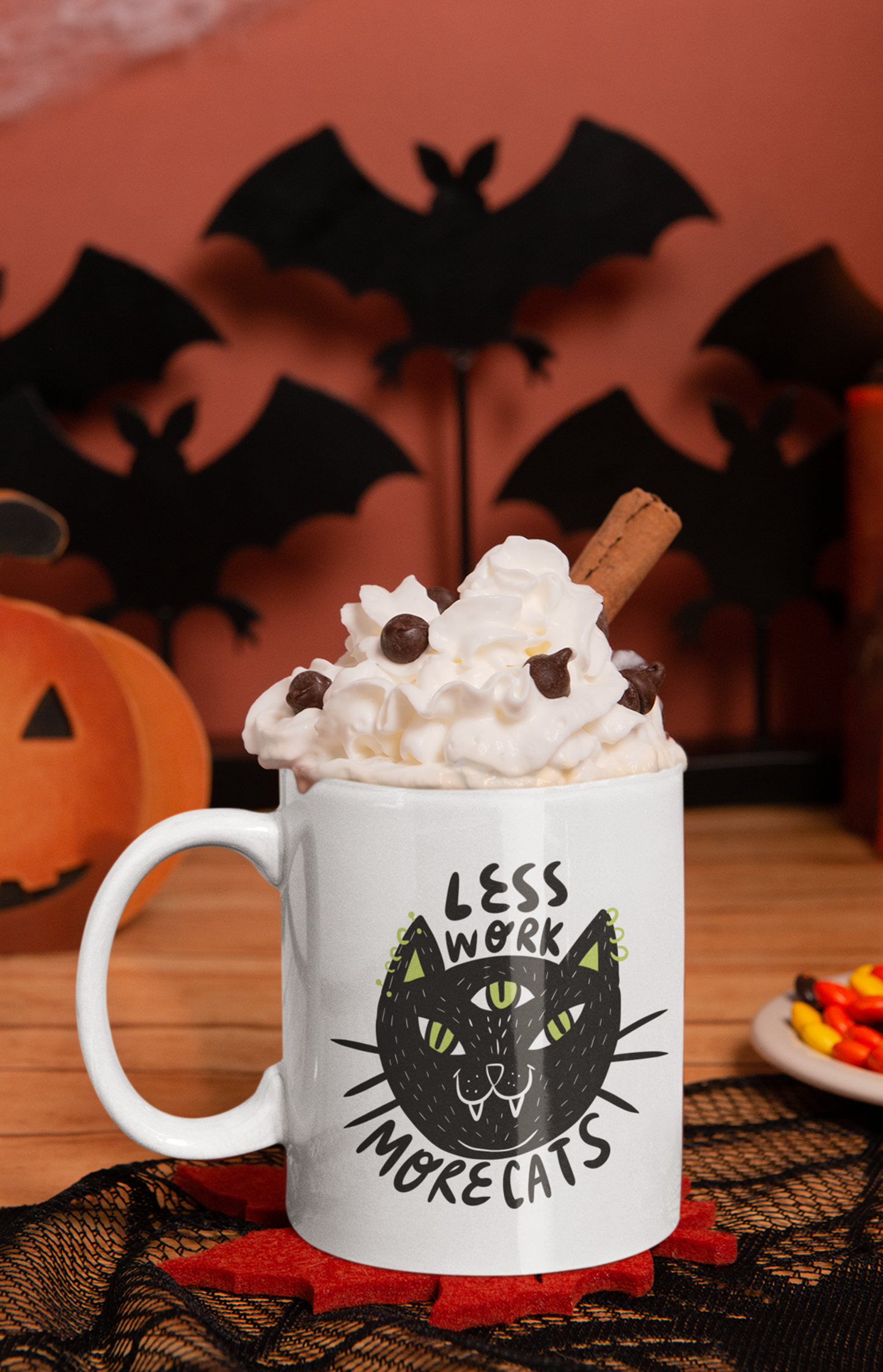 Ceramic mug - Less work more cats