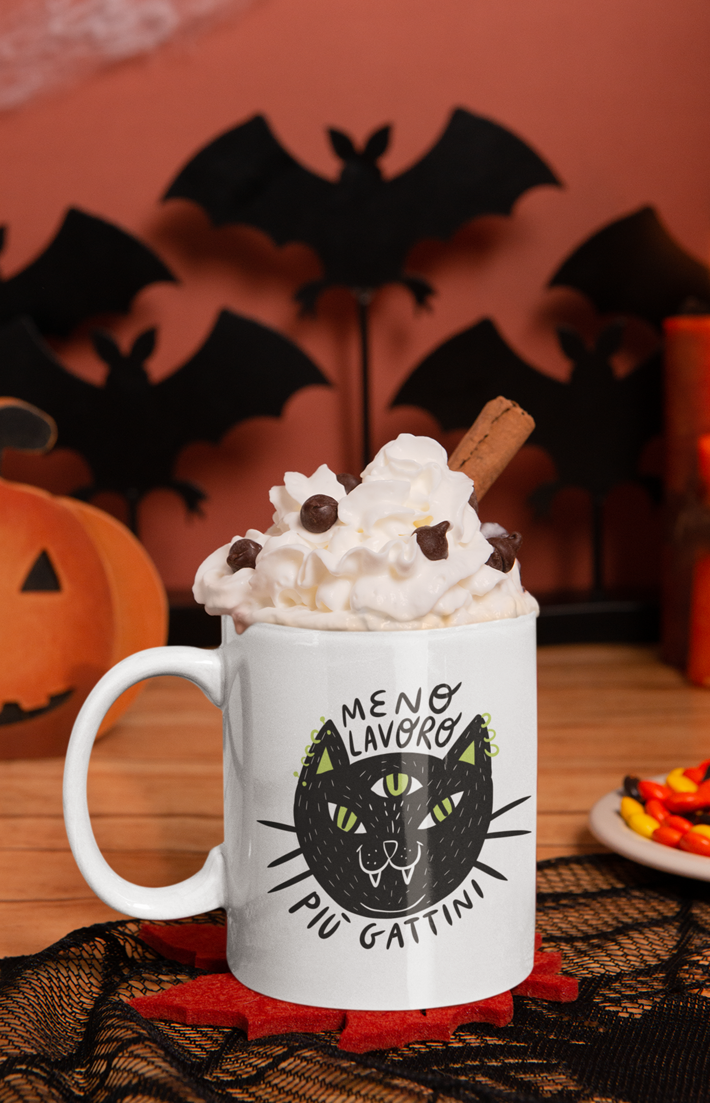 Ceramic mug - Less work more cats