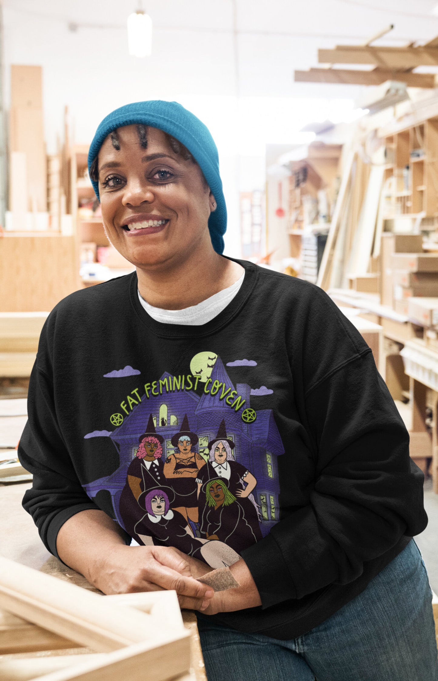 Unisex organic crewneck - Fat feminist coven full color version