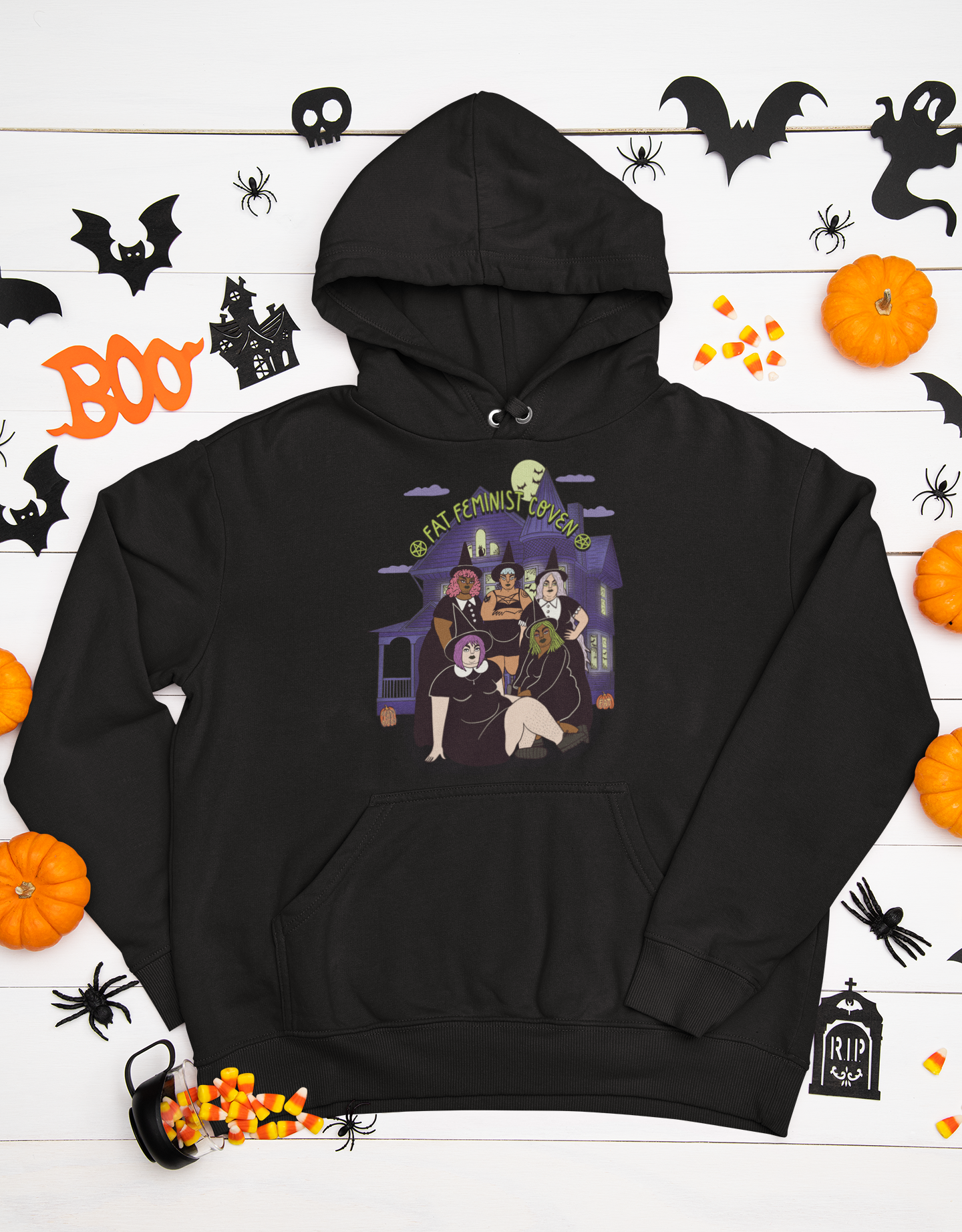 Unisex hooded sweatshirt - Fat feminist coven full color