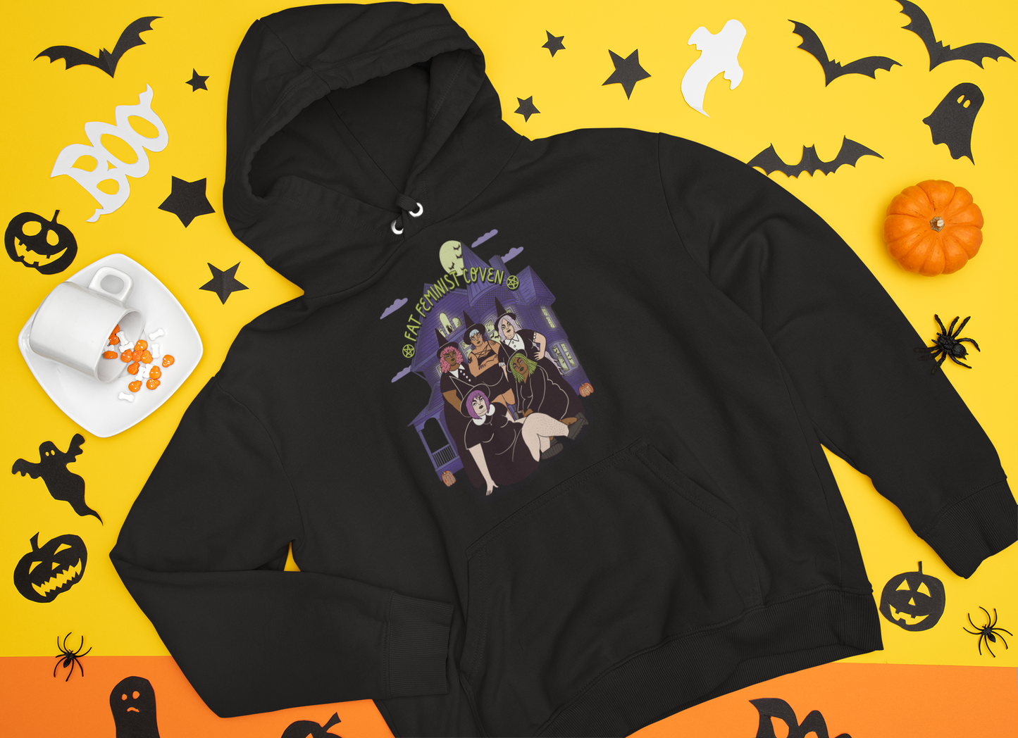 Unisex hooded sweatshirt - Fat feminist coven full color