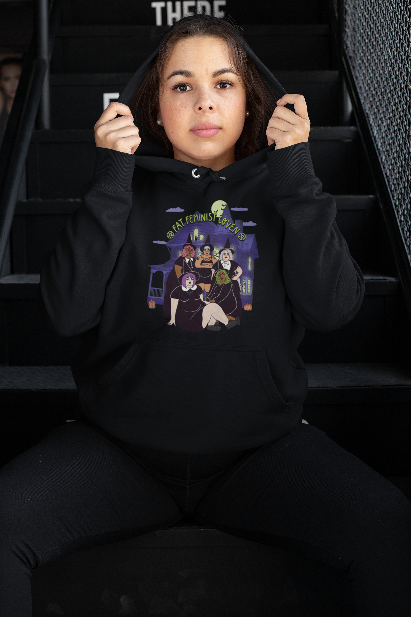 Unisex hooded sweatshirt - Fat feminist coven full color
