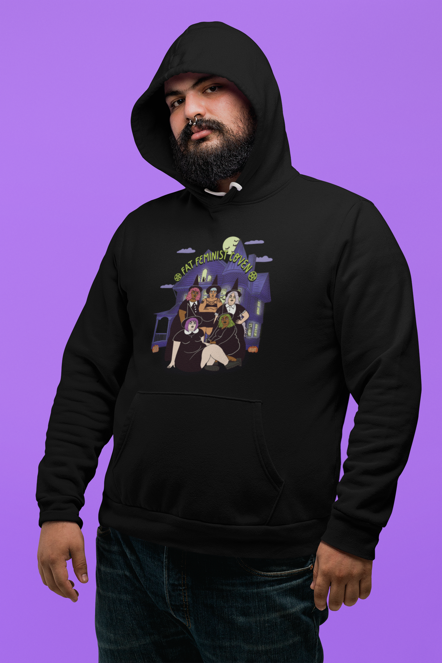 Unisex hooded sweatshirt - Fat feminist coven full color