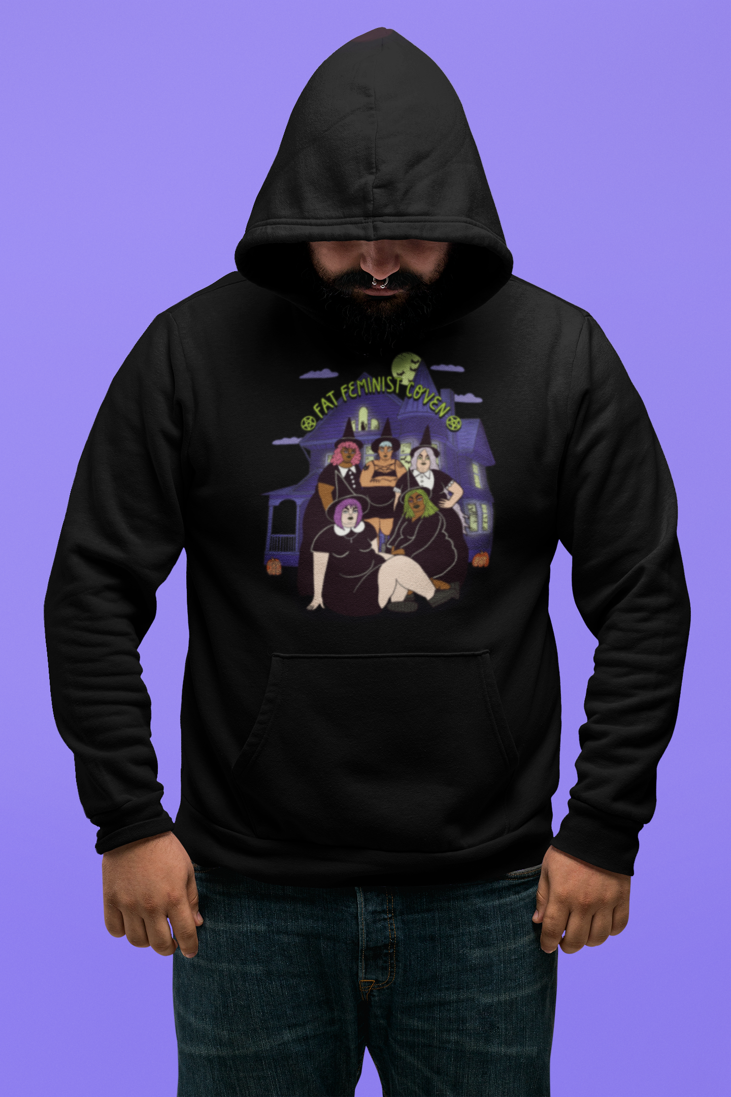 Unisex hooded sweatshirt - Fat feminist coven full color