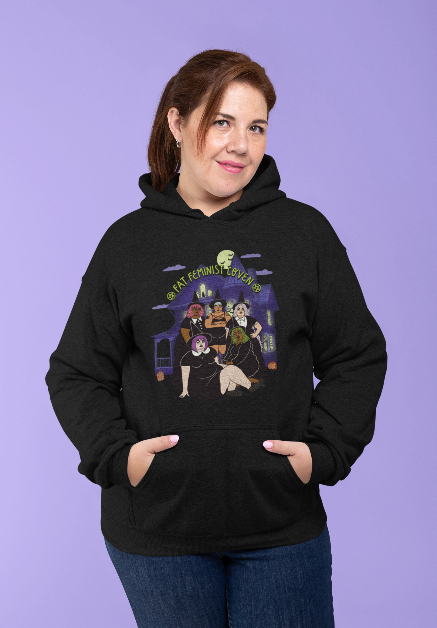 Unisex hooded sweatshirt - Fat feminist coven full color