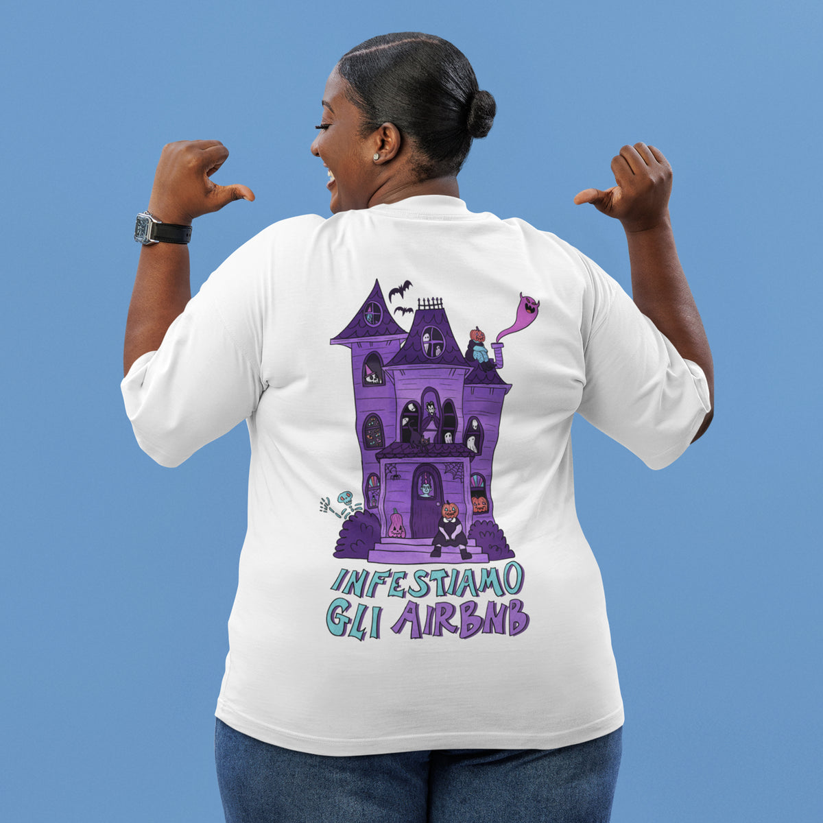 Infestiamo gli airbnb - t-shirt unisex con stampa sul retro