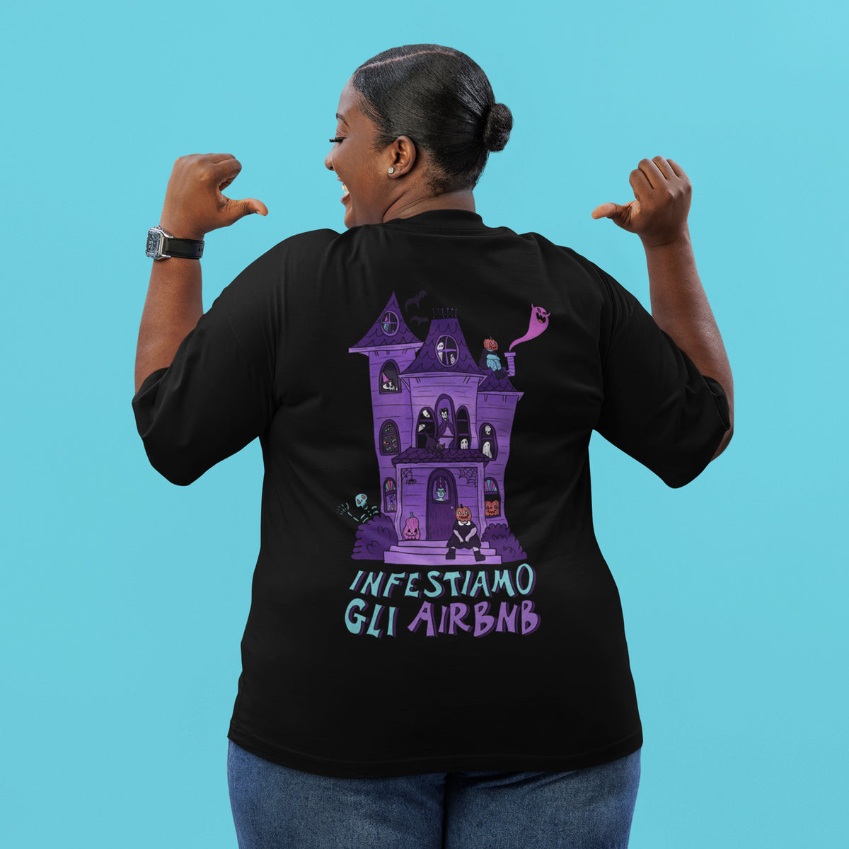 Infestiamo gli airbnb - t-shirt unisex con stampa sul retro