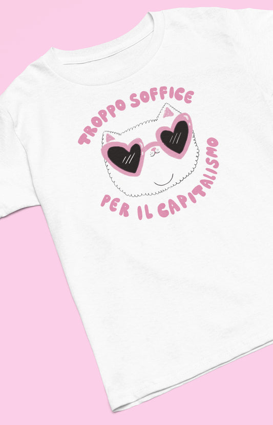 Troppo soffice per il capitalismo - T-shirt unisex in cotone biologico - Gattino anticapitalista con occhiali da sole