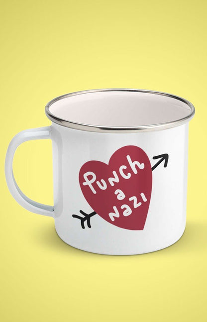 Vintage style enamel mug - Punch a nazi