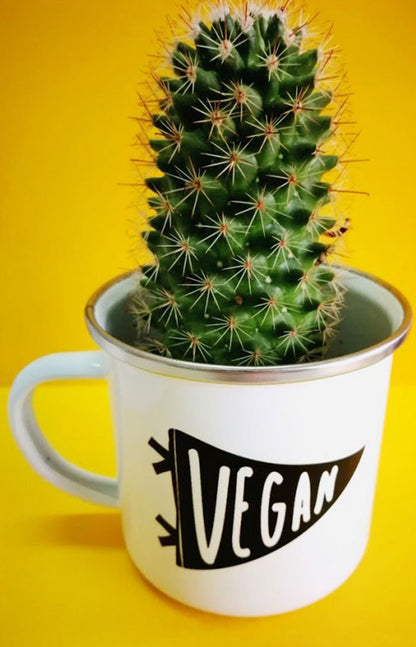 Vintage style enamel mug - vegan pennant