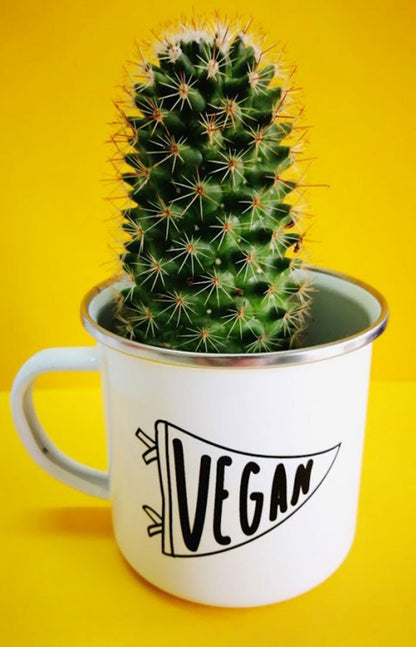 Vintage style enamel mug - vegan pennant