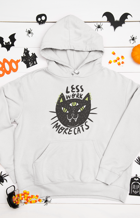 Unisex organic hooded sweatshirt - Less work more cats