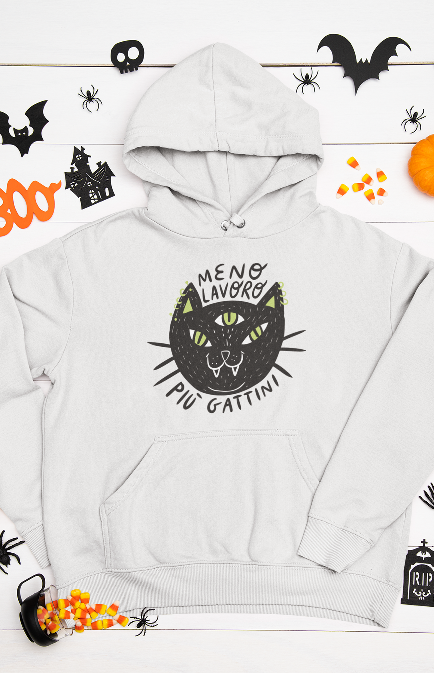 Unisex organic hooded sweatshirt - Less work more cats