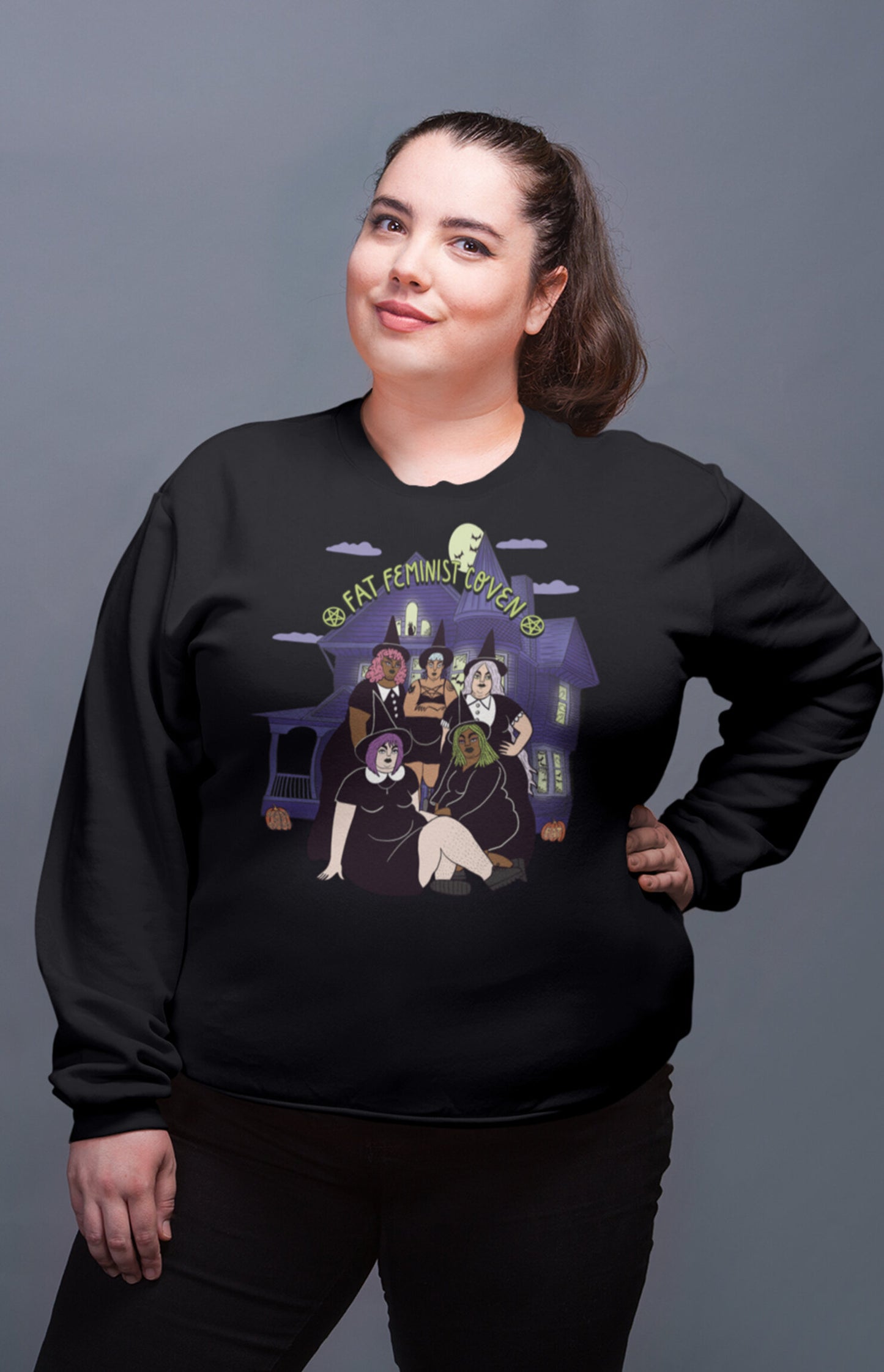 Unisex organic crewneck - Fat feminist coven full color version