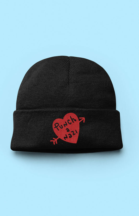 Embroidered organic beanie - Punch a nazi